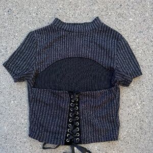 90s Shimmery backless mock neck top
